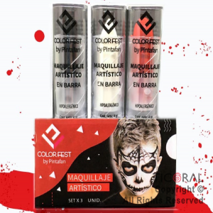 SET MAQUILLAJE EN BARRA HALLOWEEN X 3 UNIDADES (4 grms c/u) PINTAFAN ART 791-01